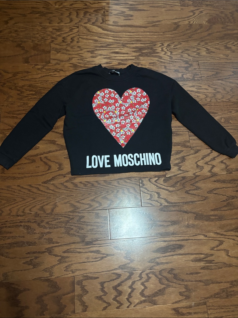 Love Moschino Black Sweatshirt with Red Floral Heart Graphic